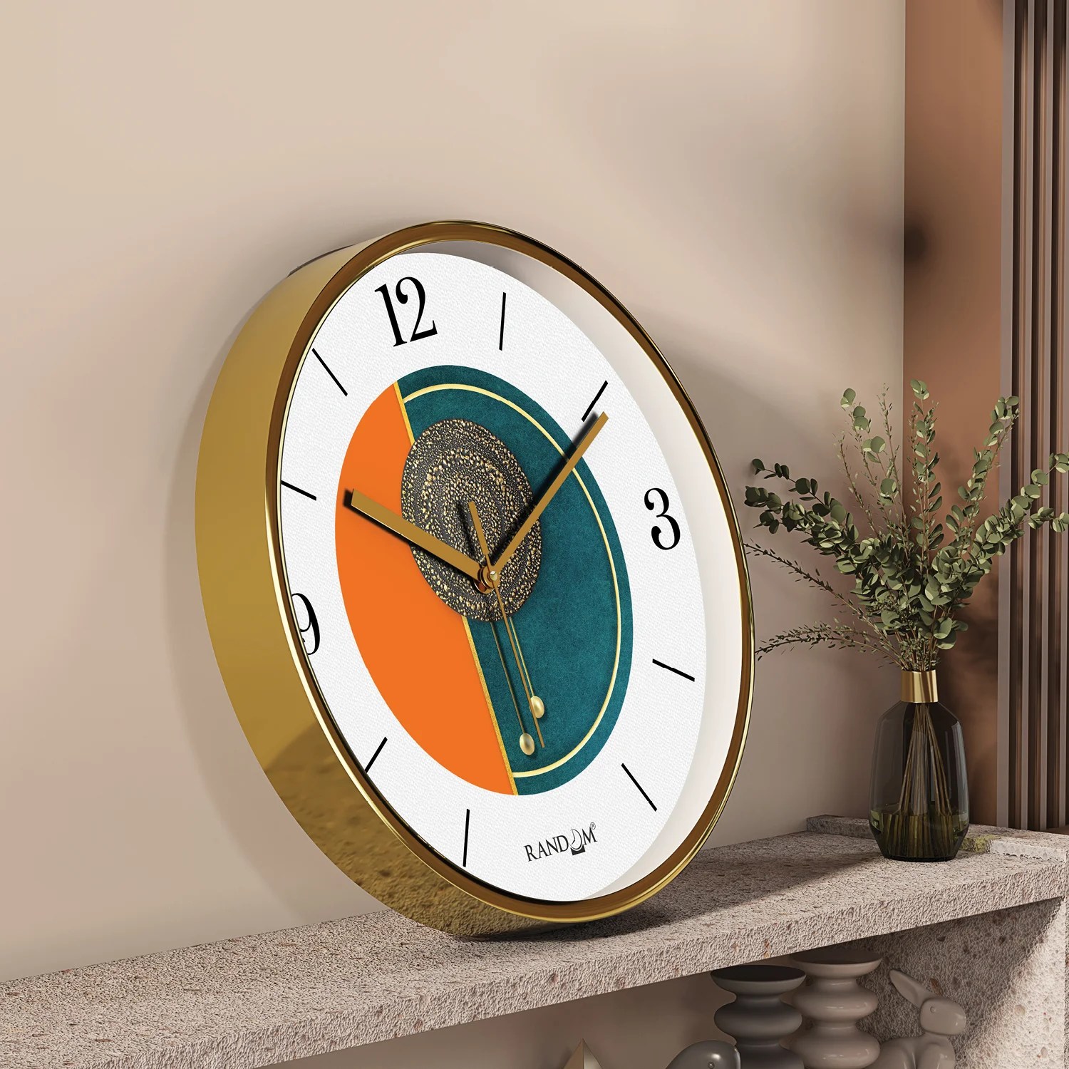 Random Orange Printed Round Wall Clock