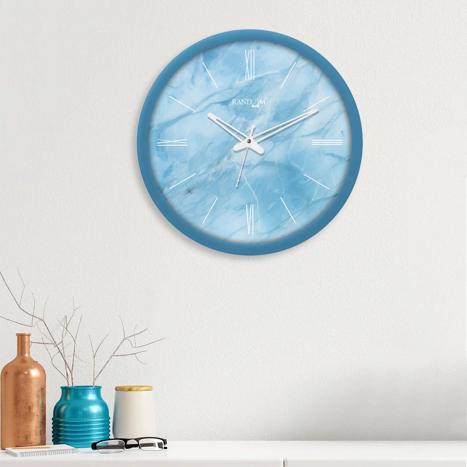 Blue & White Printed Wall Clock