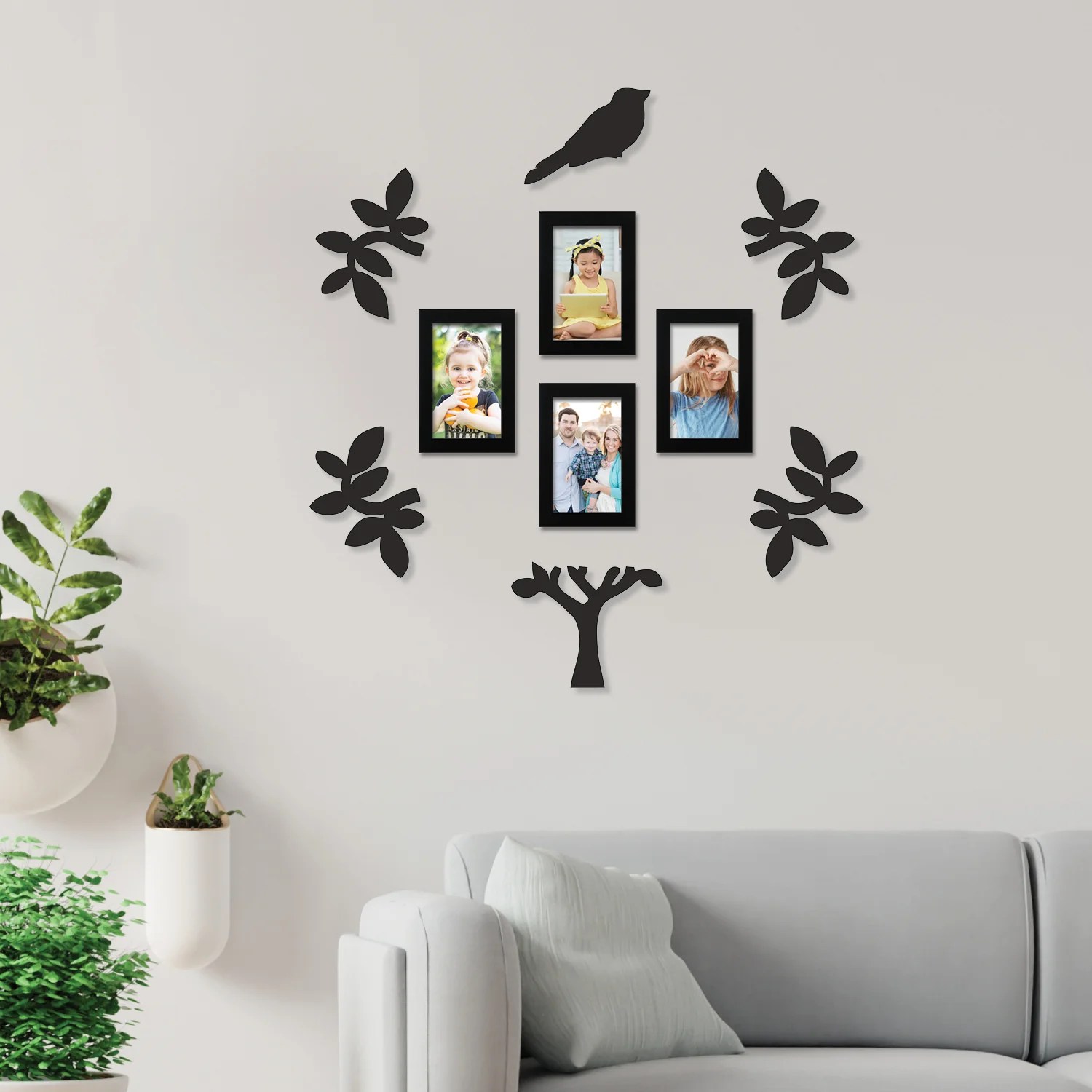 Set of 4 Solid Family Tree Collage Photo Frame with 6 Plaques
