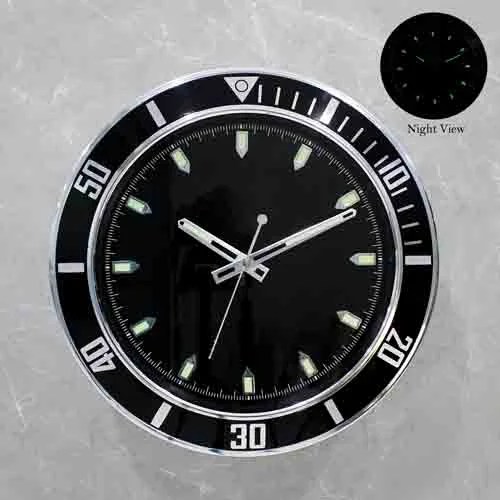 Black & Silver-Toned Wall Clock
