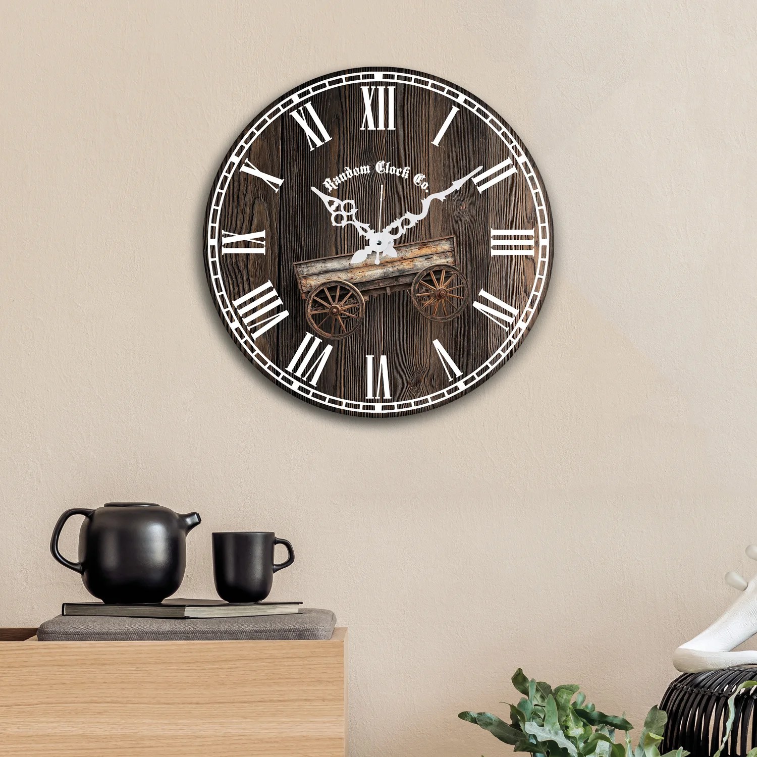 Brown & White Abstract Printed Wall Clock