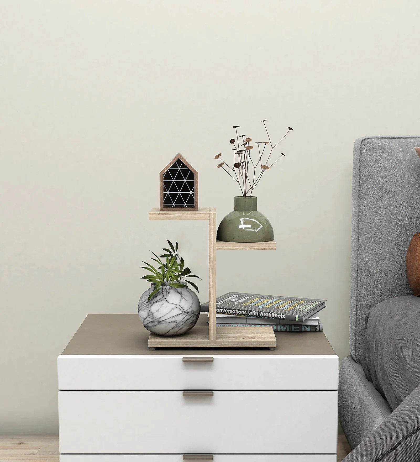 Random Wooden Planter Stand with Stylish 3 Shelf space Latest Modern Finish Wall D?cor for Home, Living Room, Kitchen, Office Etc