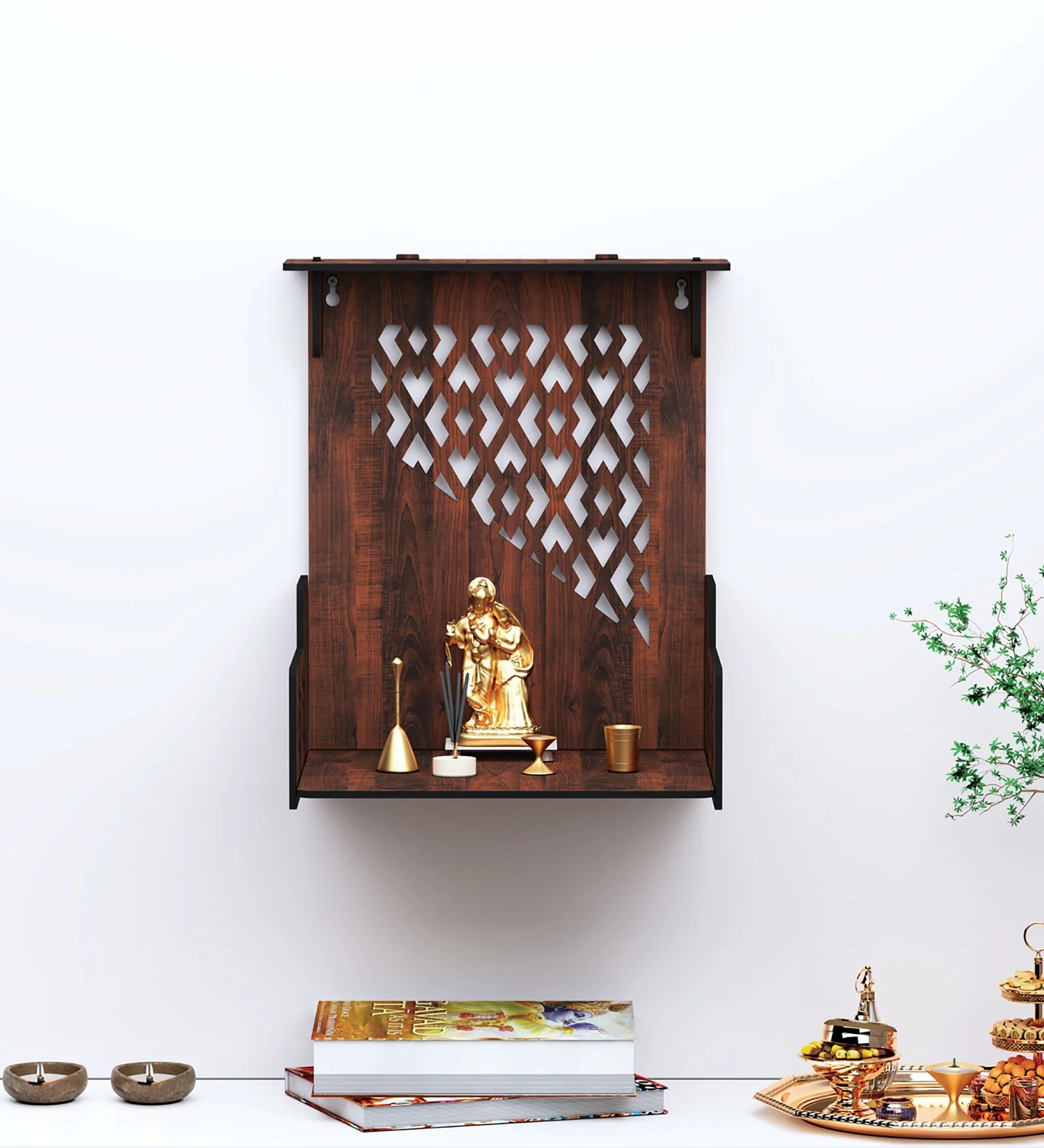 Brown Wooden Pooja Mandir for Home