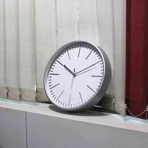 White & Silver-Toned Printed Wall Clock