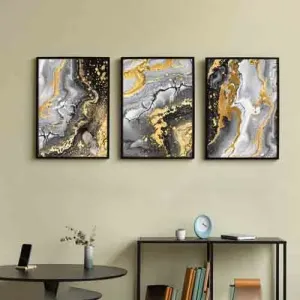 Random Grey & Yellow 3 Pieces Abstract Printed Painting Wall Art