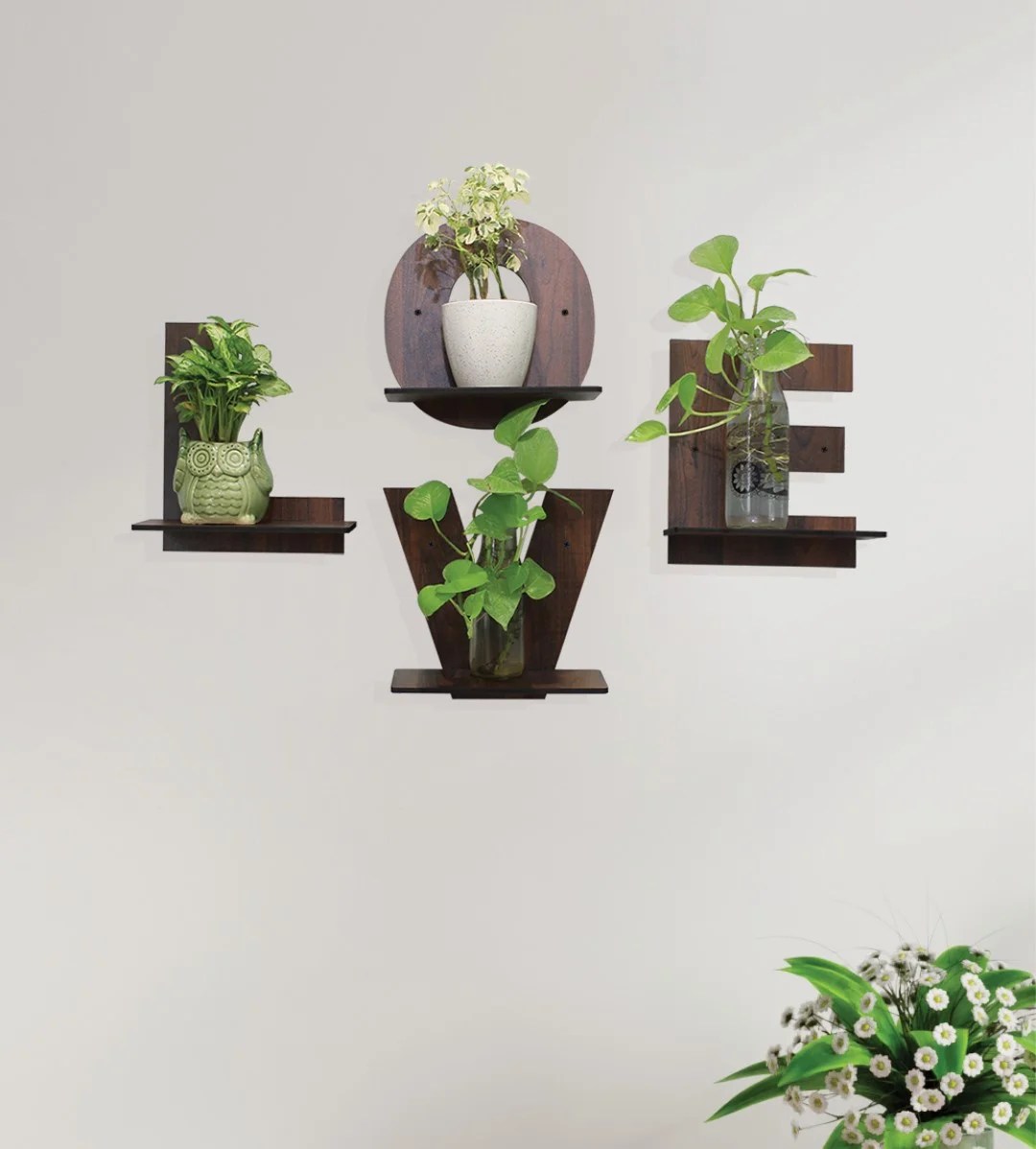 Coffee Brown L-O-V-E Set of 4 Planter Stand