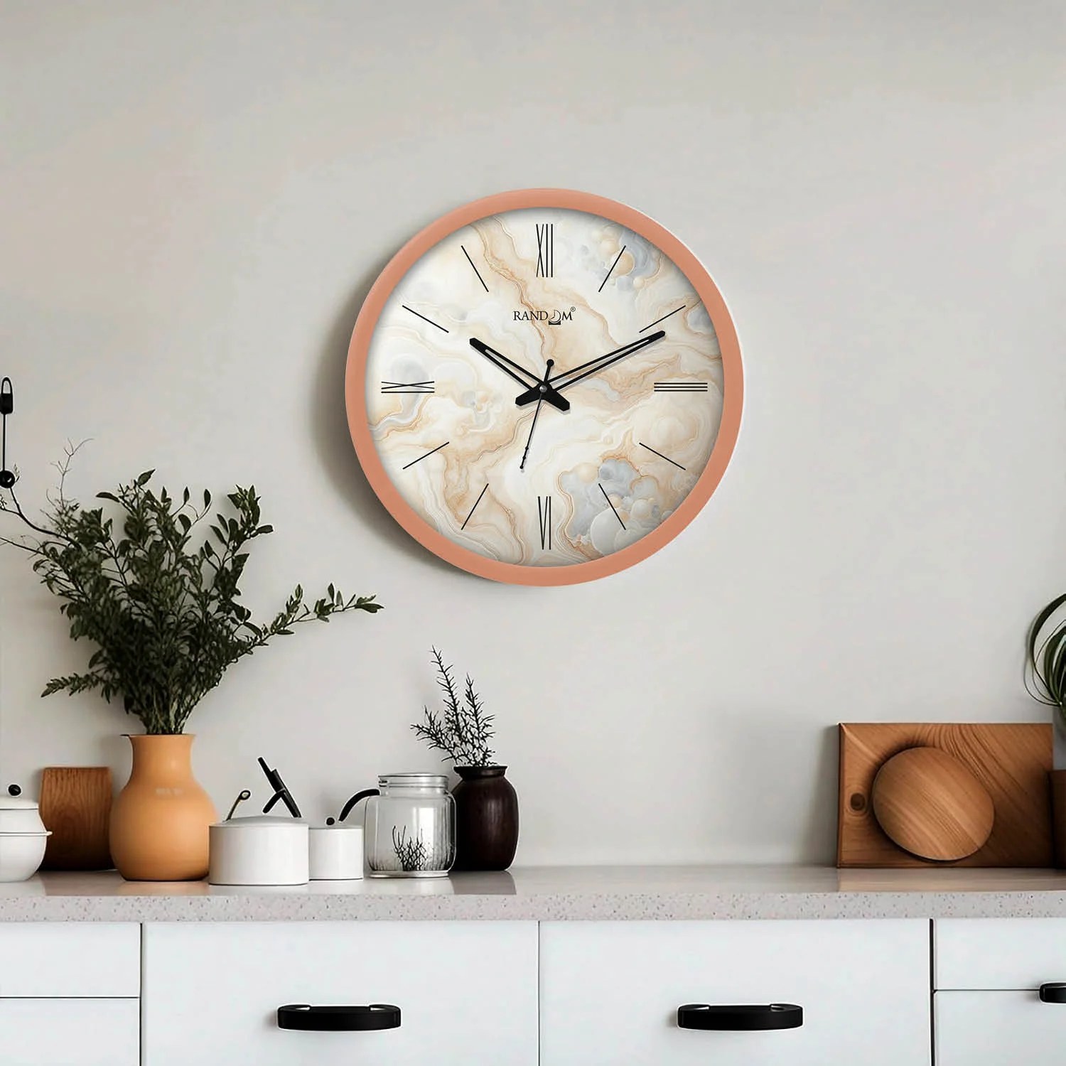 White & Cream-Coloured Printed Wall Clock