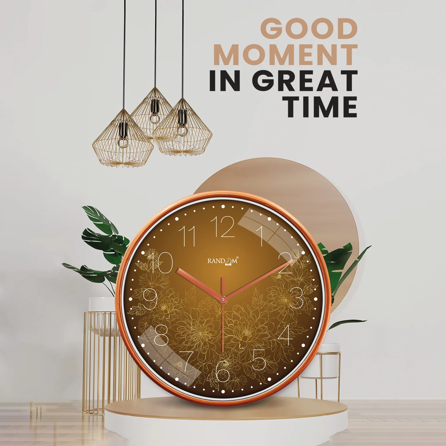 Brown & white Printed Round Wall Clock