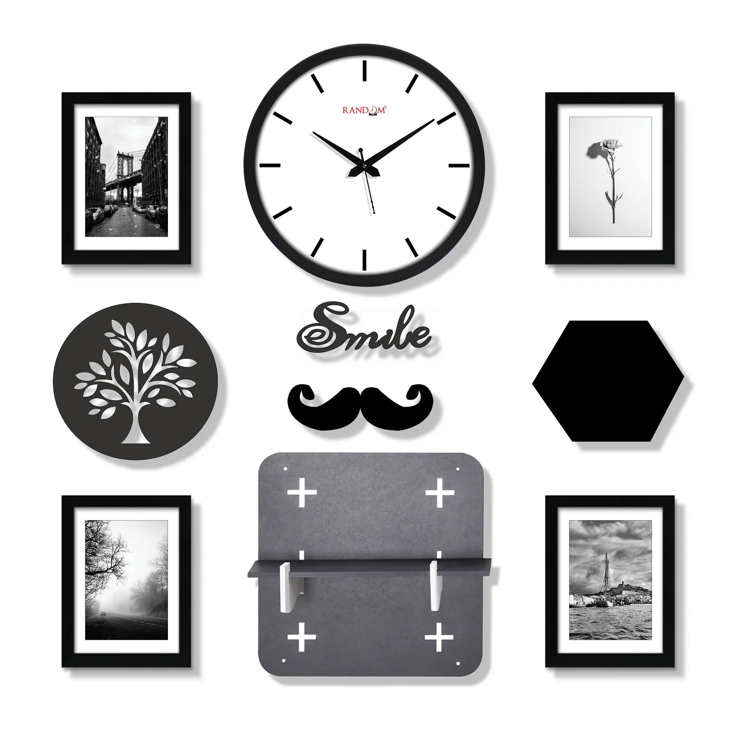 Random Latest Stylish Combo Set of Wall Clock with Photo Frames