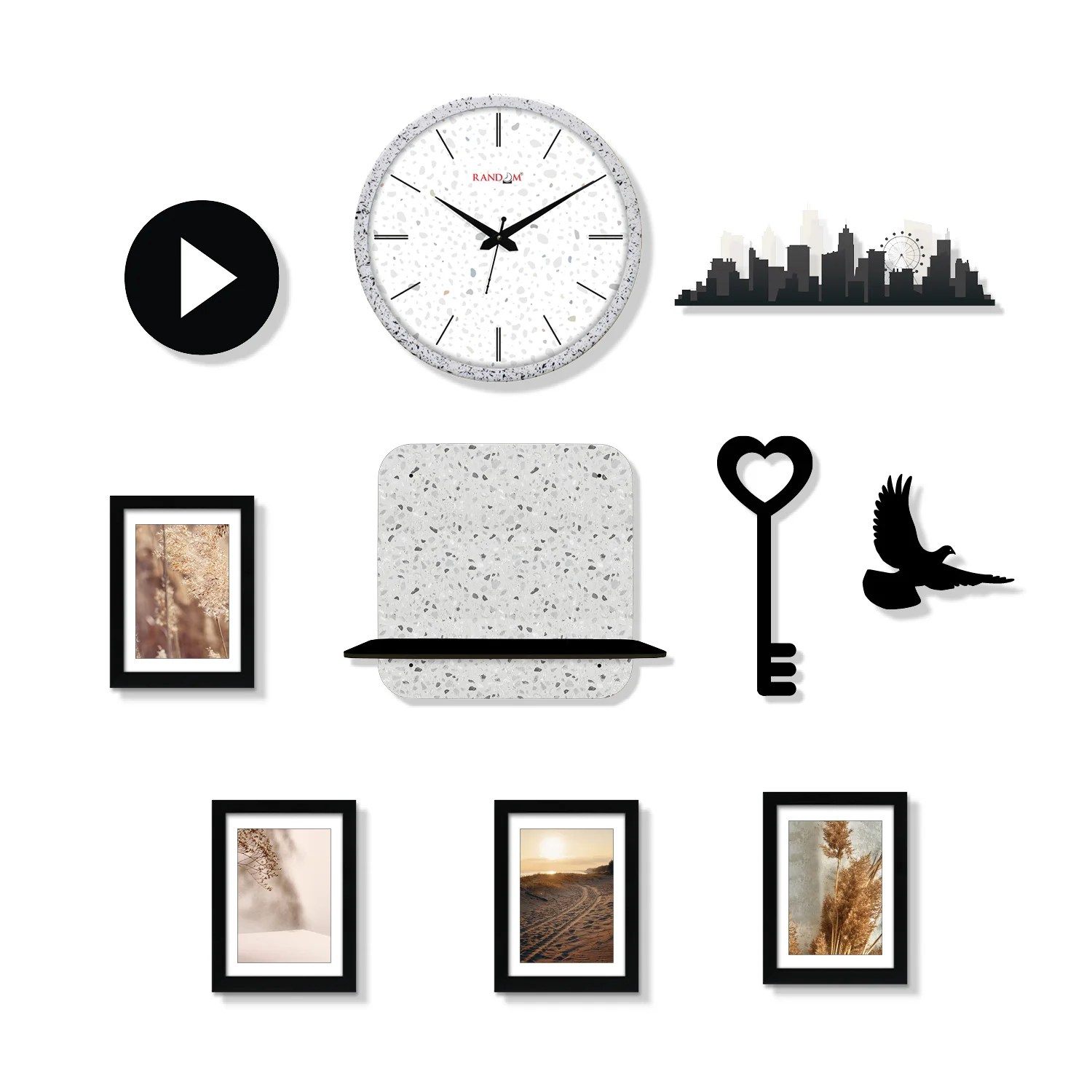 Random Latest Stylish Combo Set of Wall Clock with Photo Frames