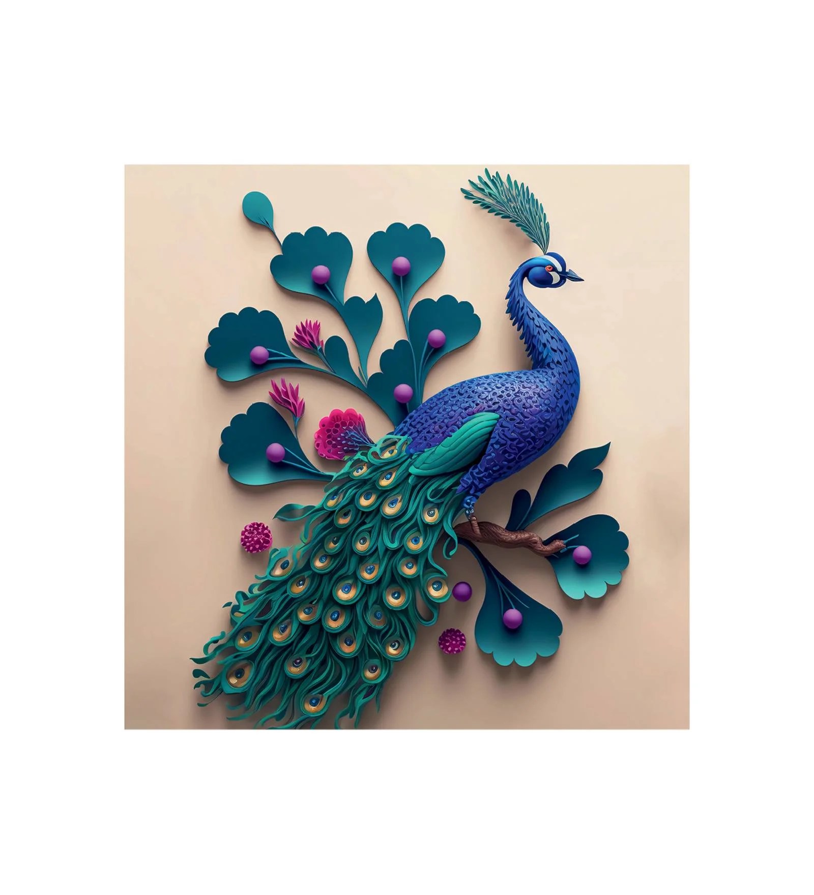 Peacock’s Prismatic Pause - Canvas Painting