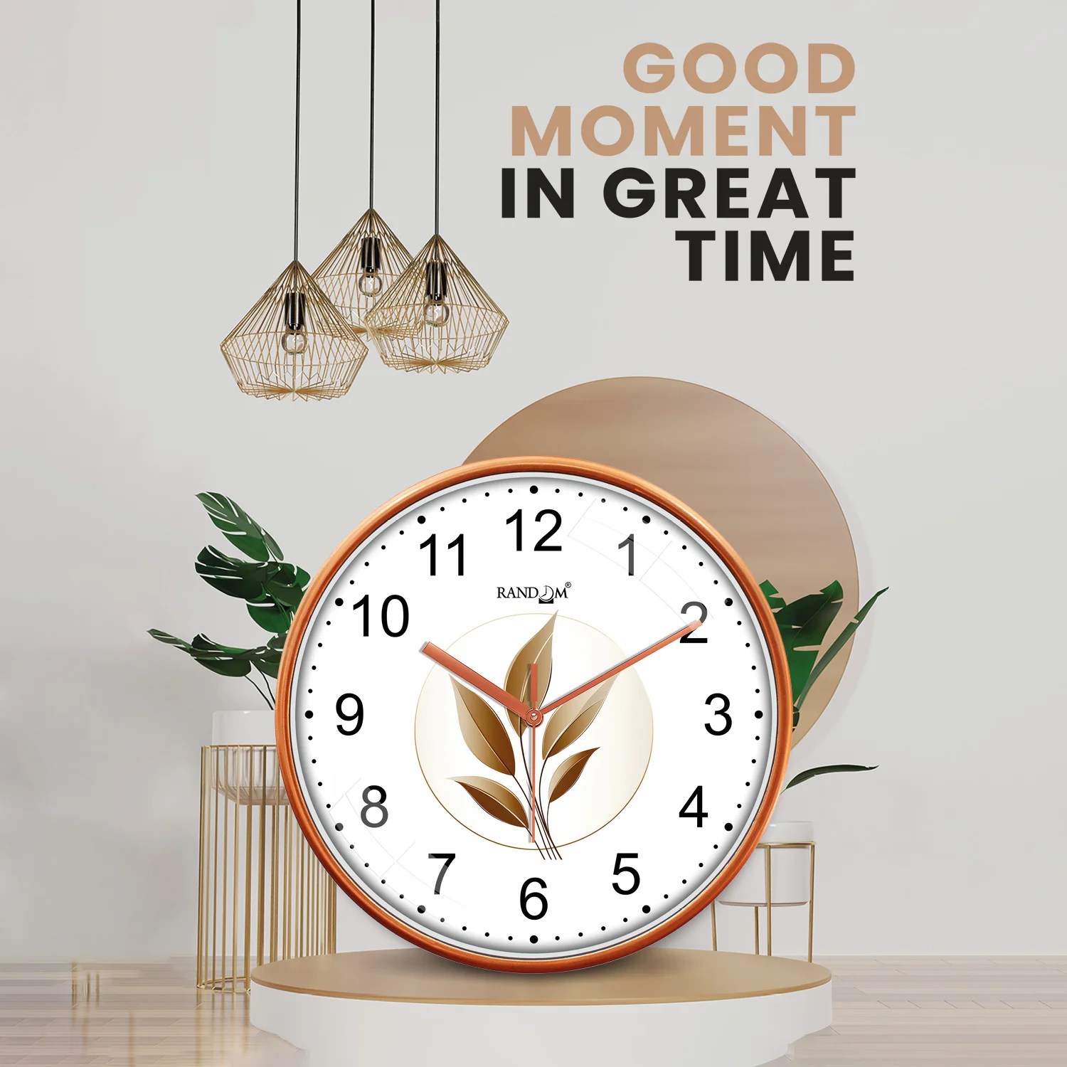 White & Brown Round Printed Wall Clock