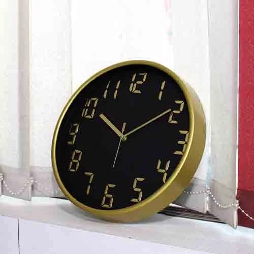 Black & Gold-Toned Printed Wall Clock