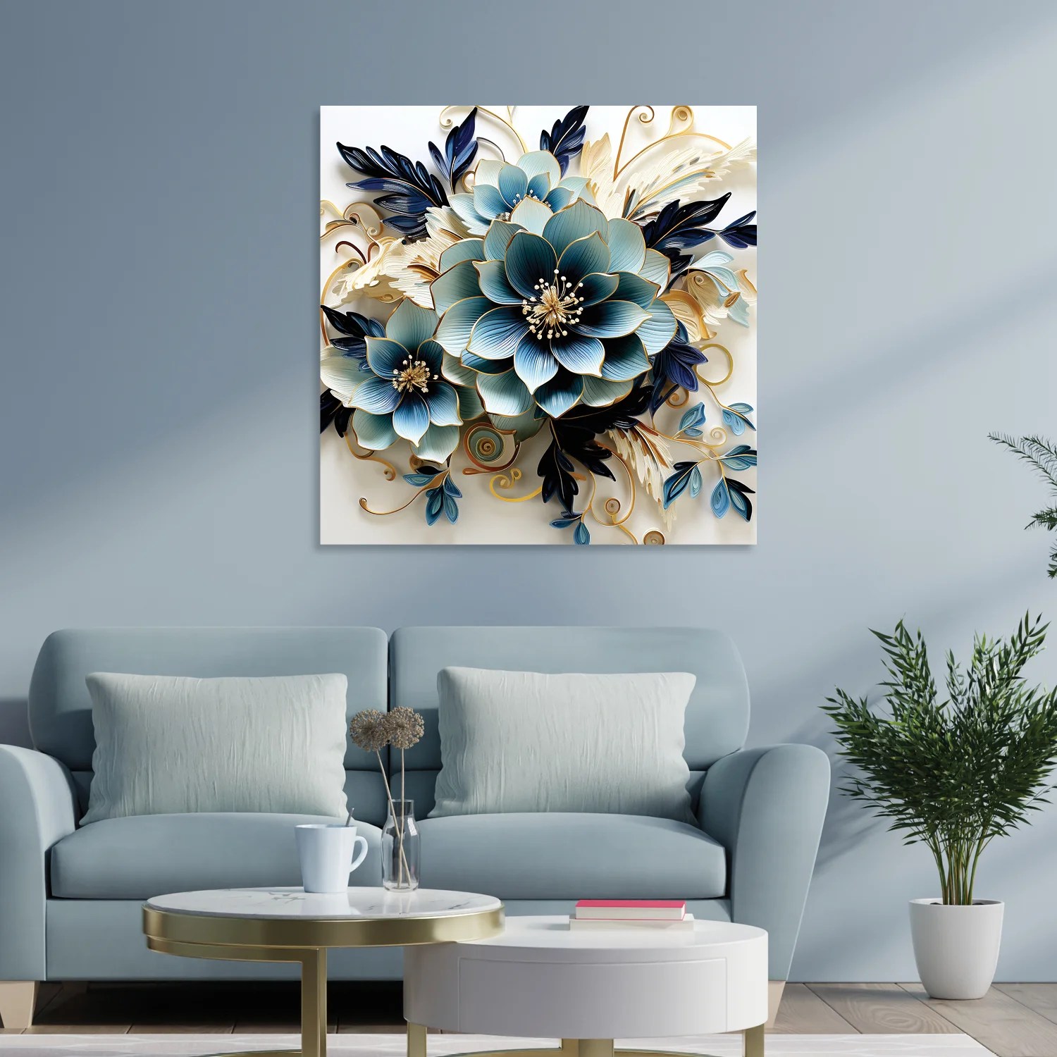 Wooden Abstract Art Wall Canvas Flowers painting
