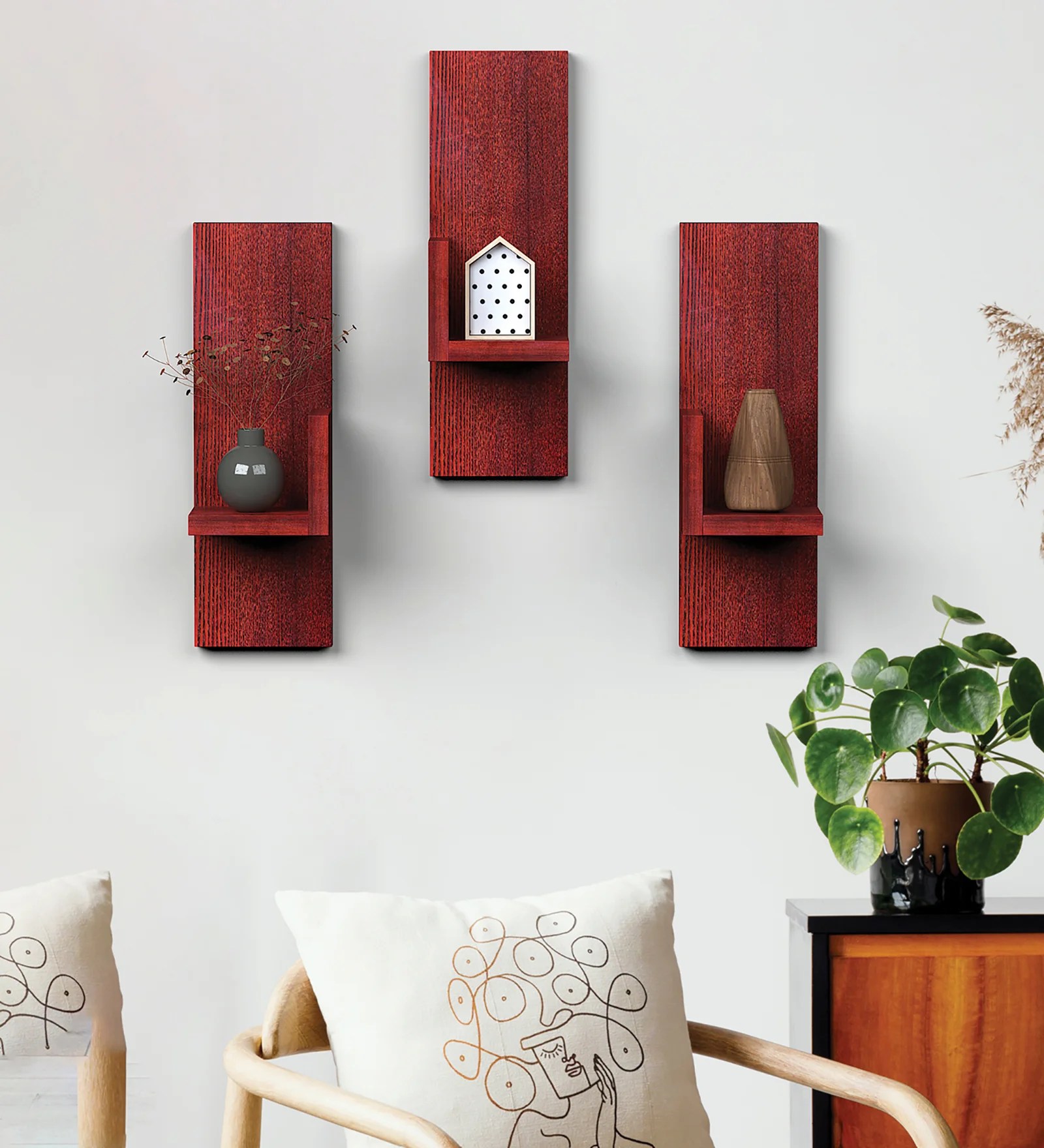 Random Wooden Planter Stand with 4 Space Stylish Shape Planter Stand Wall D?cor for Home, Living Room, Kitchen, Office Etc