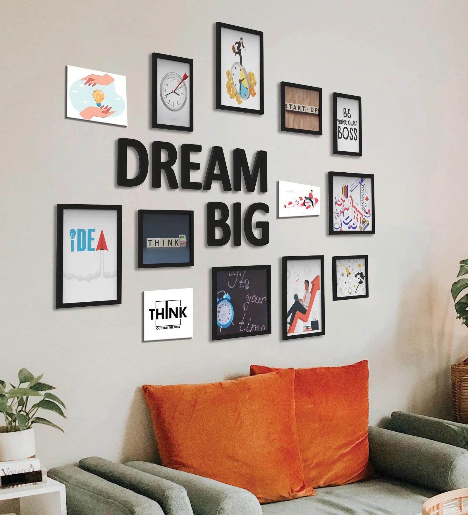 Black Set of 3D Collage with Dream Big Plaque
