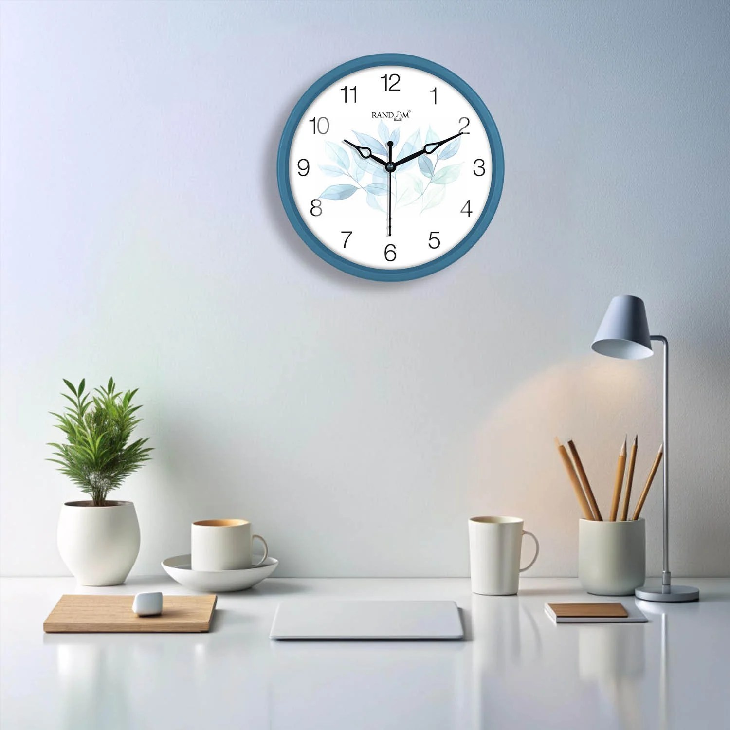 White & Teal Printed Wall Clock