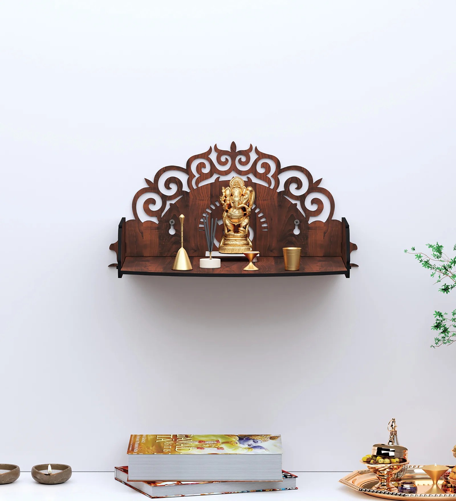 Beautiful Wall-Mounted Wooden Pooja Mandir