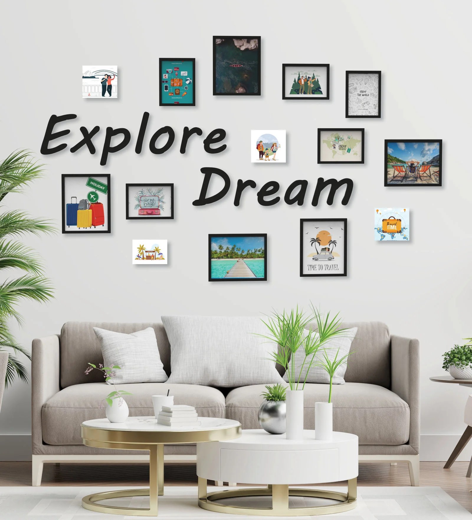 Random Set Of 14 Black 3D Collage with Explore Dream Plaque